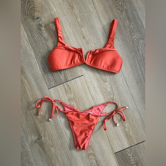 Lettē Beachwear Orange V‑Notch Brazilian Bikini Set, Size M - Picture 2 of 6